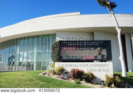 LONG BEACH, CALIFORNIA - 16 MAR 2021: The Richard and Karen Carpenter Performing Arts Center at California State University Long Beach.