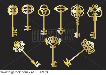 Golden Keys. Padlock Icon. Protection Icon. Vintage Vector Illustration. Stock Image. Eps 10.
