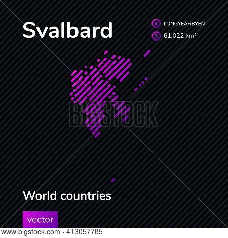 Vector Creative Digital Neon Flat Line Art Abstract Simple Map Of Svalbard With Violet, Purple, Pink