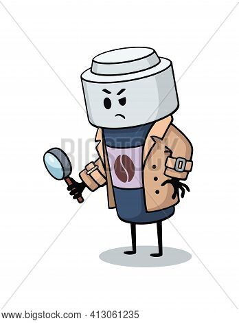 Vector Cartoony Illustration, Character, Mascot - Paper Cup Detective, Investigator, Policman