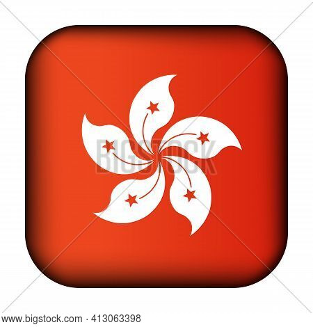 Glass Light Ball With Flag Of Hong Kong. Squared Template Icon. National Symbol. Glossy Realistic Cu
