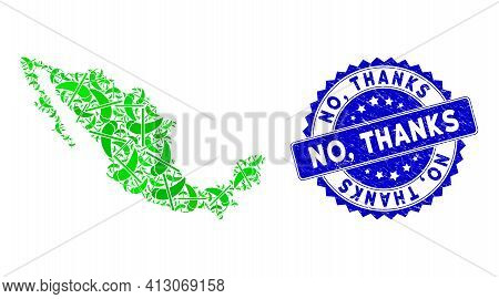 Green Mexican Mosaic Map Organized With No Pictograms, And No, Thanks Grunge Seal Stamp. Vector No R