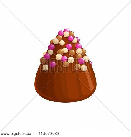 Chocolate Candy, Sweet Dessert Truffle Praline Icon, Vector Confection Food. Chocolate Candy Comfit 