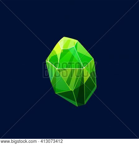 Green Magic Crystal Vector Icon, Rock, Organic Gem Stone. Raw Precious Or Semiprecious Mineral, Emer