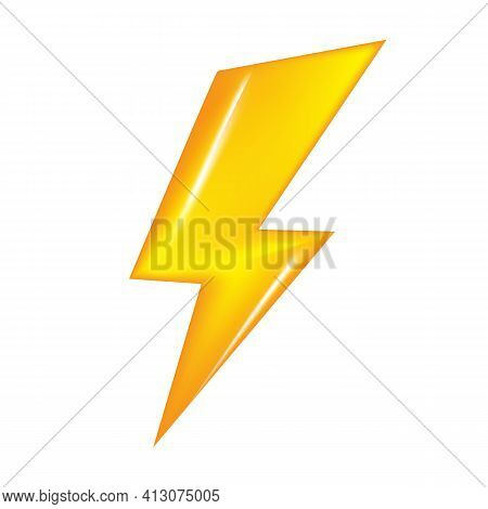 Vector Golden Lightning Bolt Isolated On White Background. Super Speed Hero Sign Or Label On White