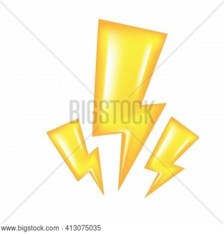 Vector Golden Lightning Bolt Isolated On White Background. Super Speed Hero Sign Or Label On White