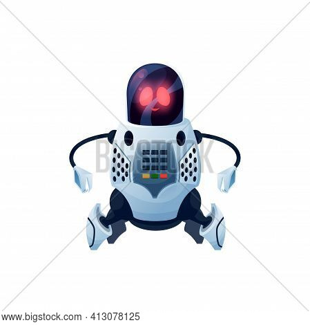 Modern Robot With Flexible Arms, Cyborg Android Cartoon Icon. Vector Cyber Space Mechanical Plastic 