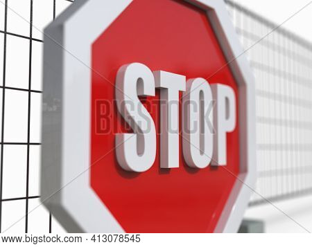 3d render STOP! You are Not Allowed Here, Red Octagonal Stop Roadsign with Big Hand Symbol for Prohibited Activities, Traffic Stop Blocking Sign, Prohibition Icon, No Entry Signal, Red Warning