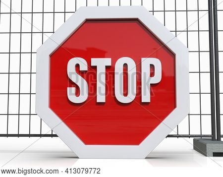 3d render STOP! You are Not Allowed Here, Red Octagonal Stop Roadsign with Big Hand Symbol for Prohibited Activities, Traffic Stop Blocking Sign, Prohibition Icon, No Entry Signal, Red Warning