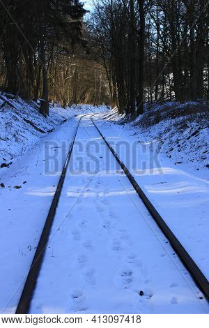 Railway Tracks Run Straight Away From The Viewer