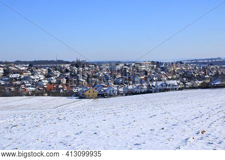 View Of A Building Area With Single And Multi-family Houses In Weissach