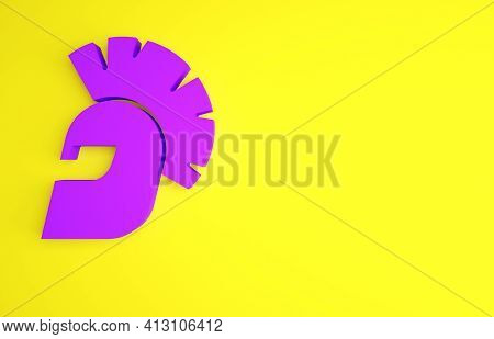 Purple Greek Helmet Icon Isolated On Yellow Background. Antiques Helmet For Head Protection Soldiers