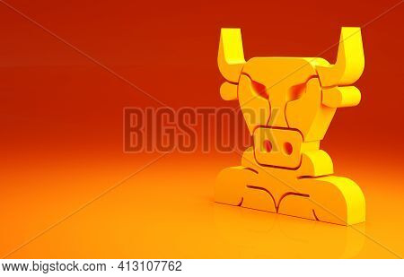 Yellow Minotaur Icon Isolated On Orange Background. Mythical Greek Powerful Creature The Half Human 