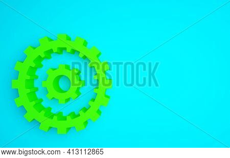 Green Bicycle Cassette Mountain Bike Icon Isolated On Blue Background. Rear Bicycle Sprocket. Chainr
