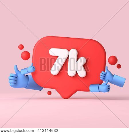 7 Thousand Followers Social Media Banner Thumbs Up. 3d Rendering