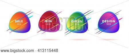 Abstract Fluorescent Gradient Fluid Shapes Isolated On White With Dynamic Straigh Lines, Digital Com