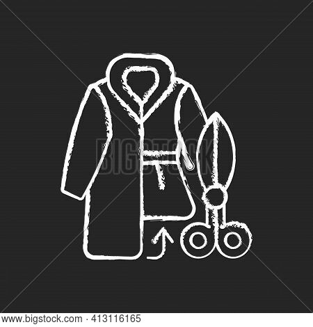 Fur Repair And Alterations Chalk White Icon On Black Background. Workshop To Fix Coat Length. Profes