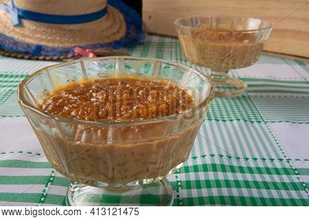 Festa Junina In Brazil, Arroz Doce, A Typical Brazilian Sweet Made From Rice And Burnt Sugar, Black