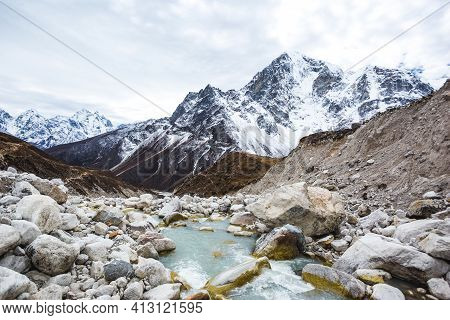 Turquoise Water Of Bhote River. Nepal