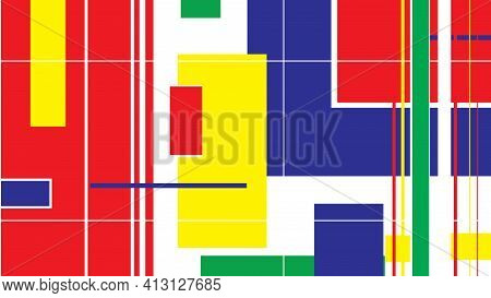 Pattern With Colorful Rectanges And Lines On White Background