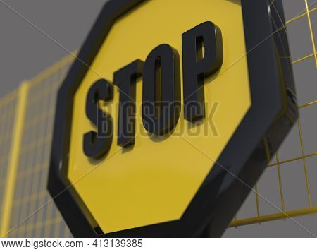 3d render STOP! You are Not Allowed Here, YellowÂ Octagonal Stop Roadsign with Big Hand Symbol for Prohibited Activities, Traffic Stop Blocking Sign, Prohibition Icon, No Entry Signal, Yellow Warning