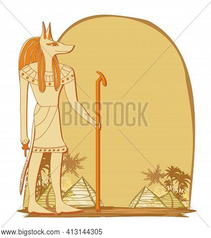 Ancient Egyptian God Anubis - Brown Frame , Vector Illustration