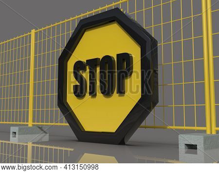 3d render STOP! You are Not Allowed Here, YellowÂ Octagonal Stop Roadsign with Big Hand Symbol for Prohibited Activities, Traffic Stop Blocking Sign, Prohibition Icon, No Entry Signal, Yellow Warning