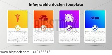 Set Carrot, Wooden Logs, Corn In The Sack And Chainsaw. Business Infographic Template. Vector