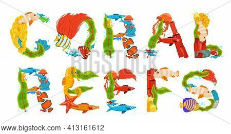 Creative Coral Reefs Lettering. Editle Vector Illustration