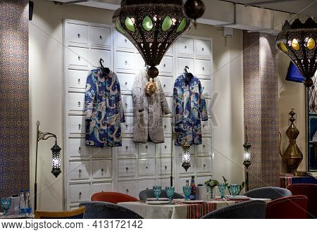 Nur-sultan, Kazakhstan - January 11, 2021: Interior Of The Cafe In The Central Asian Style
