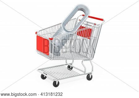 Shopping Cart With Bladeless Air Fan. 3d Rendering Isolated On White Background