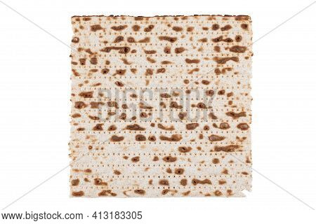 Matzah. Jewish Traditional Passover Bread. Pesach Celebration Symbol. Isolated On White. With Some F