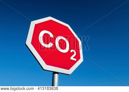 Stop Traffic Sign Demanding The Co2 Carbon Dioxide Emmisions From Industry To Be Lower And Save Our 