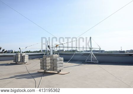 Counter Weight Or Weight Balance Concrete Blocks Or Bricks As Part Of Suspended Wire Rope Platform F