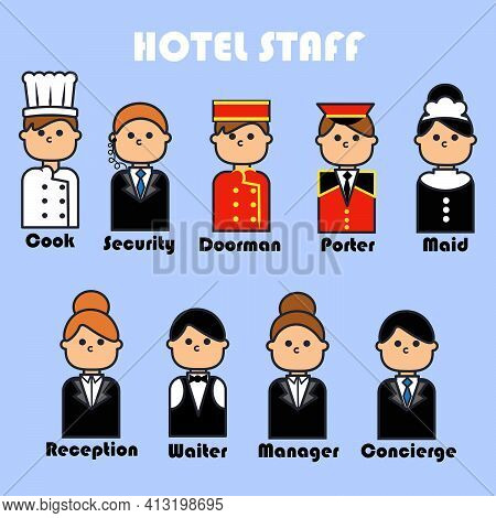 Hotel Staff. Employees Of Hospitality. Flat Vector Illustration.