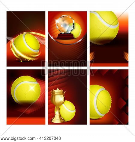 Tennis Sportive Promo Cards Posters Set Vector