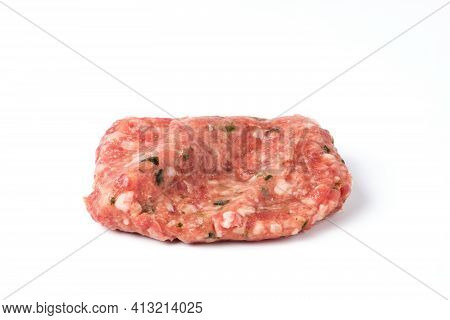 Close-up Of Homemade Traditional Turkish Cutlet Kofte Isolated On White. Cutlet Made Of Beef Mince M