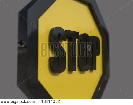 3d render STOP! You are Not Allowed Here, YellowÂ Octagonal Stop Roadsign with Big Hand Symbol for Prohibited Activities, Traffic Stop Blocking Sign, Prohibition Icon, No Entry Signal, Yellow Warning