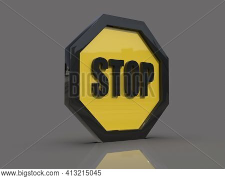 3d render STOP! You are Not Allowed Here, YellowÂ Octagonal Stop Roadsign with Big Hand Symbol for Prohibited Activities, Traffic Stop Blocking Sign, Prohibition Icon, No Entry Signal, Yellow Warning
