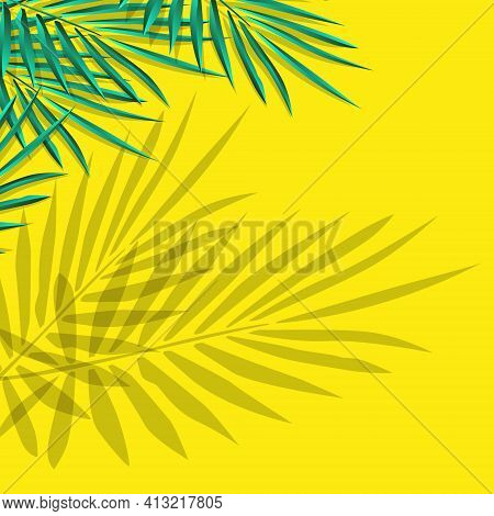 Green Leaf Vector Illustration On Yellow Background For Invitation Cards, Summer Greeting Cards, Sum