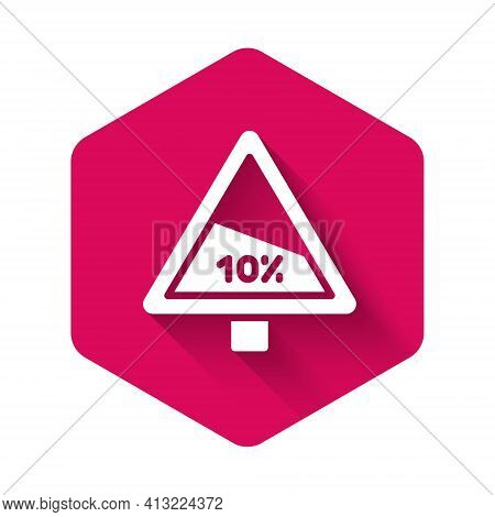White Steep Ascent And Steep Descent Warning Road Icon Isolated With Long Shadow Background. Traffic