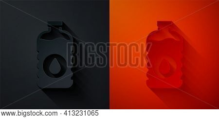 Paper Cut Bottle Of Water Icon Isolated On Black And Red Background. Soda Aqua Drink Sign. Paper Art
