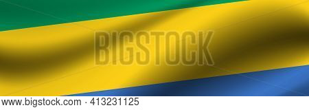 Banner With The Flag Of Gabon. Fabric Texture Of The Flag Of Gabon.