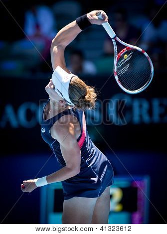 MELBOURNE - 14 de janeiro: Samantha Stosur da Austrália em seu primeiro rodada vitória sobre Chang Kai-Chen de C