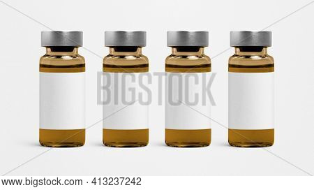Amber injection vial glass bottle with blank white label