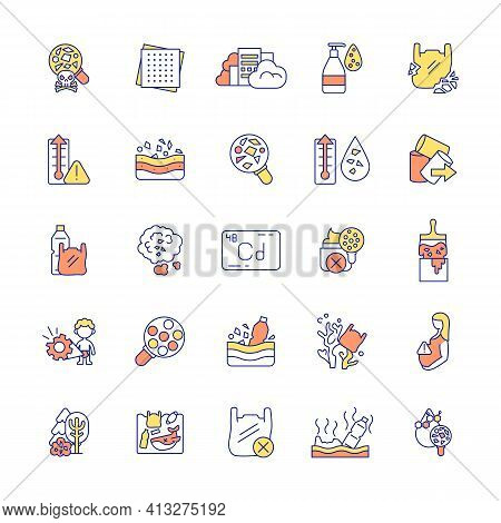 Microplastic Rgb Color Icons Set. Top Environmental Challenges. Microgranular Contamination Of Plast