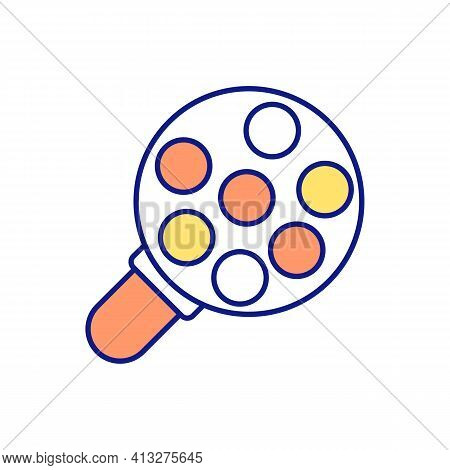 Particles Under A Magnifying Glass Rgb Color Icon. Microgranular Contamination Of Plastic. Harm To N
