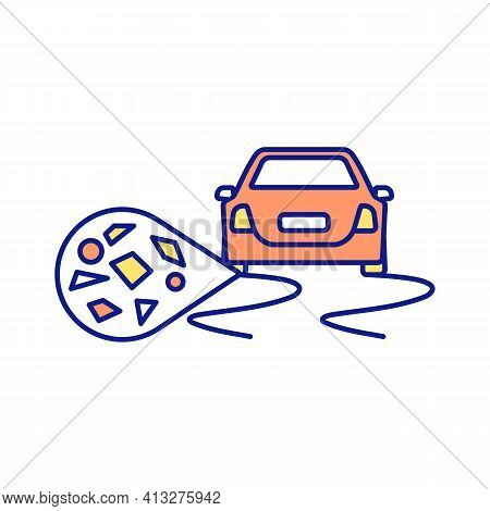Vehicle Tyres As Microplastics Sources Rgb Color Icon. Microgranular Contamination Of Plastic. Harm 