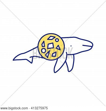 Ingestion Plastic By Marine Organisms Rgb Color Icon. Wale Death. Microgranular Contamination. Harm 