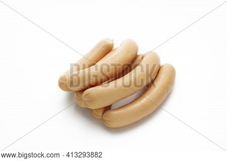 Wiener Sausages, Frankfurter, Hot Dog, Isolated On A White Background. Sausage In Rings, A Packshot 